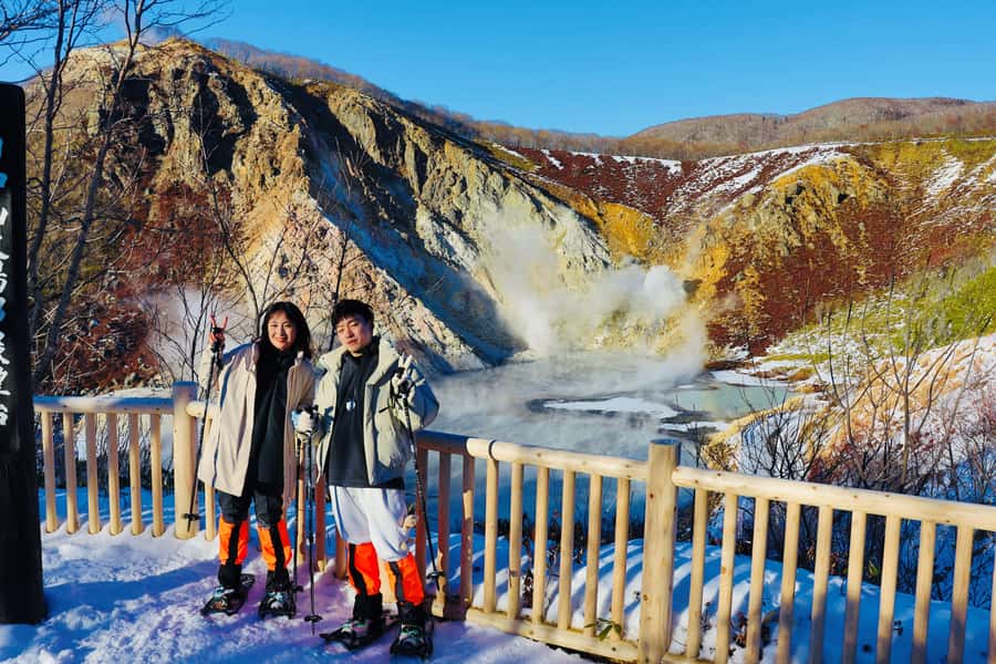 Oyunuma Hot Spring Pond Winter Panorama Tour - Walking into Noboribetsus volcanic winter