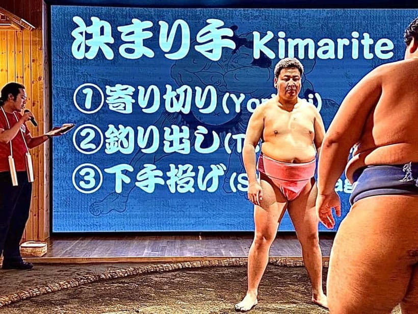 Sapporo: Sumo Show Experience with Japanese food & Photo - The former wrestlers bring the dohyo close to your table